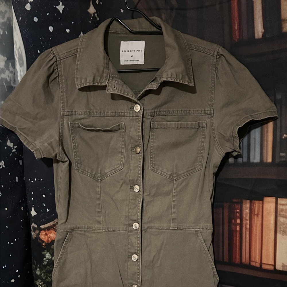 Celebrity Pink Olive Utility Button-Front Jumpsuit
